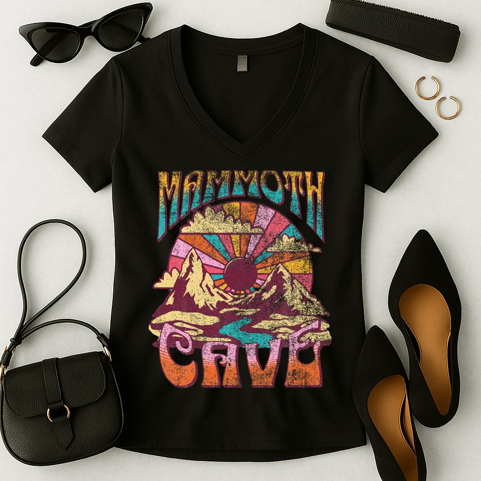 Mammoth Cave Kentucky Nature Hiking Mountains Outdoors Retro Women's V-Neck T-Shirt