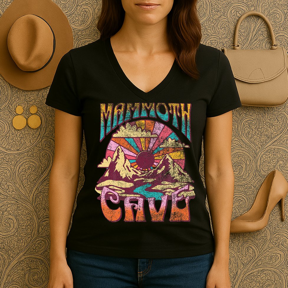 Mammoth Cave Kentucky Nature Hiking Mountains Outdoors Retro Women's V-Neck T-Shirt