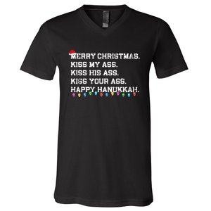 Merry Christmas Ki.ss My Ass His Ass Your Ass Happy Hanukkah  V-Neck T-Shirt