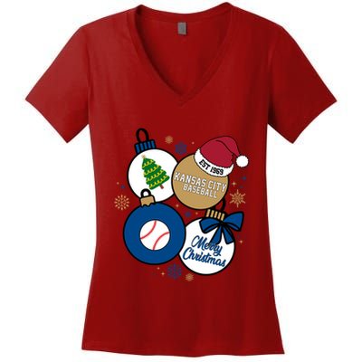 Merry Christmas Kansas City Baseball Est 1969 Women's V-Neck T-Shirt