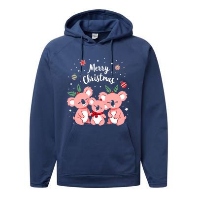 Merry Christmas Koala Bear Santa Hat Claus Animal Xmas Gift Performance Fleece Hoodie