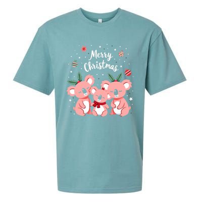 Merry Christmas Koala Bear Santa Hat Claus Animal Xmas Gift Sueded Cloud Jersey T-Shirt