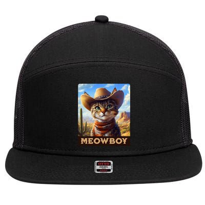 Meowboy Cowboy Kitten Western Whiskers Cat 7 Panel Mesh Trucker Snapback Hat