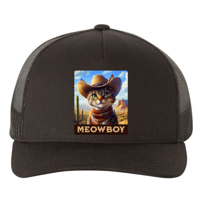 Meowboy Cowboy Kitten Western Whiskers Cat Yupoong Adult 5-Panel Trucker Hat