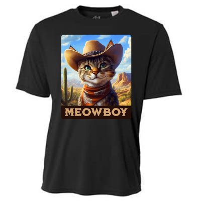 Meowboy Cowboy Kitten Western Whiskers Cat Cooling Performance Crew T-Shirt