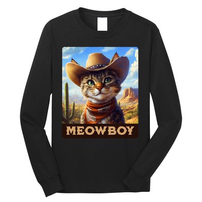 Meowboy Cowboy Kitten Western Whiskers Cat Long Sleeve Shirt