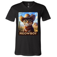 Meowboy Cowboy Kitten Western Whiskers Cat V-Neck T-Shirt