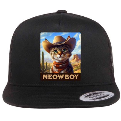 Meowboy Cowboy Kitten Western Whiskers Cat Flat Bill Trucker Hat