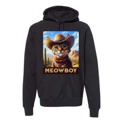 Meowboy Cowboy Kitten Western Whiskers Cat Premium Hoodie