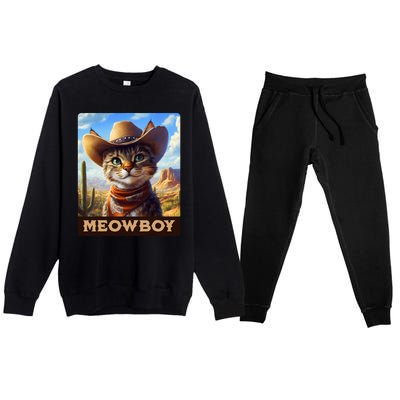 Meowboy Cowboy Kitten Western Whiskers Cat Premium Crewneck Sweatsuit Set