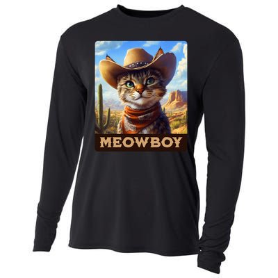 Meowboy Cowboy Kitten Western Whiskers Cat Cooling Performance Long Sleeve Crew