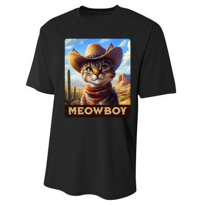 Meowboy Cowboy Kitten Western Whiskers Cat Performance Sprint T-Shirt