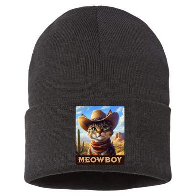 Meowboy Cowboy Kitten Western Whiskers Cat Sustainable Knit Beanie