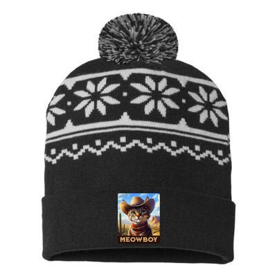 Meowboy Cowboy Kitten Western Whiskers Cat USA-Made Snowflake Beanie