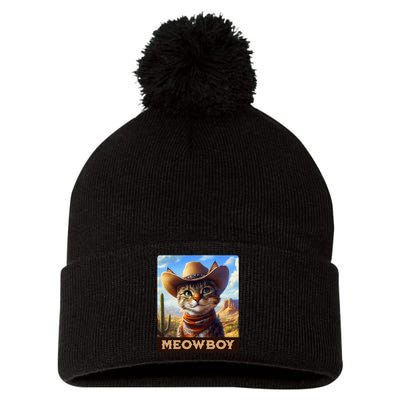 Meowboy Cowboy Kitten Western Whiskers Cat Pom Pom 12in Knit Beanie