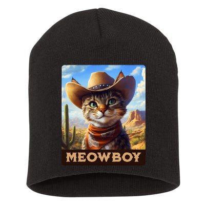 Meowboy Cowboy Kitten Western Whiskers Cat Short Acrylic Beanie