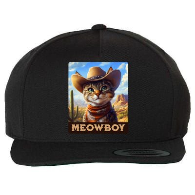 Meowboy Cowboy Kitten Western Whiskers Cat Wool Snapback Cap