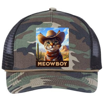 Meowboy Cowboy Kitten Western Whiskers Cat Retro Rope Trucker Hat Cap