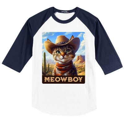 Meowboy Cowboy Kitten Western Whiskers Cat Baseball Sleeve Shirt