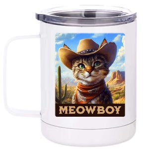 Meowboy Cowboy Kitten Western Whiskers Cat 12 oz Stainless Steel Tumbler Cup