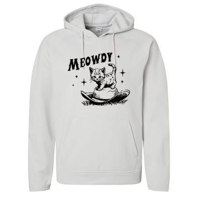 Meowdy Cute Kitten Cat Country Western Vintage Performance Fleece Hoodie