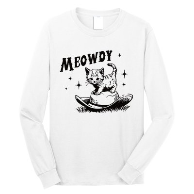 Meowdy Cute Kitten Cat Country Western Vintage Long Sleeve Shirt