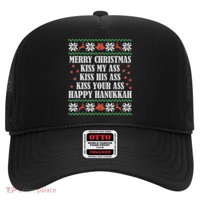 Merry Christmas K.iss My Ass His Ass Your Ass High Crown Mesh Back Trucker Hat