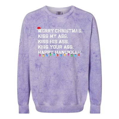 Merry Christmas Kiss My Ass His Ass Your Ass Happy Hanukkah Colorblast Crewneck Sweatshirt