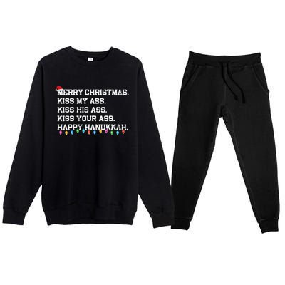 Merry Christmas Kiss My Ass His Ass Your Ass Happy Hanukkah Premium Crewneck Sweatsuit Set