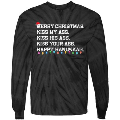 Merry Christmas Kiss My Ass His Ass Your Ass Happy Hanukkah Tie-Dye Long Sleeve Shirt