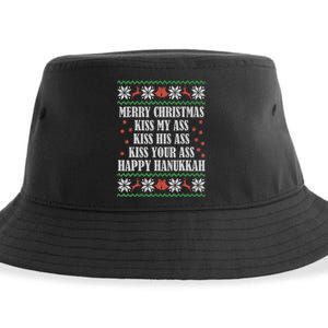 Merry Christmas kissing My Ass His Ass Your Ass Happy Hanukkah Sustainable Bucket Hat