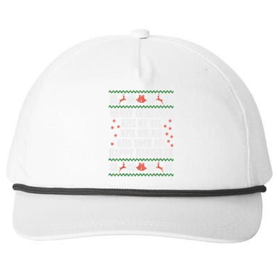 Merry Christmas kissing My Ass His Ass Your Ass Happy Hanukkah Snapback Five-Panel Rope Hat