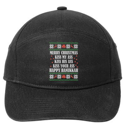 Merry Christmas kissing My Ass His Ass Your Ass Happy Hanukkah 7-Panel Snapback Hat