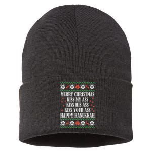 Merry Christmas kissing My Ass His Ass Your Ass Happy Hanukkah Sustainable Knit Beanie