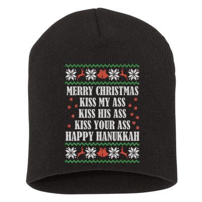 Merry Christmas kissing My Ass His Ass Your Ass Happy Hanukkah Short Acrylic Beanie