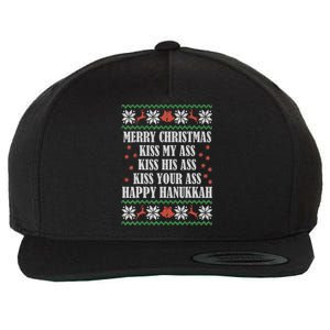 Merry Christmas kissing My Ass His Ass Your Ass Happy Hanukkah Wool Snapback Cap