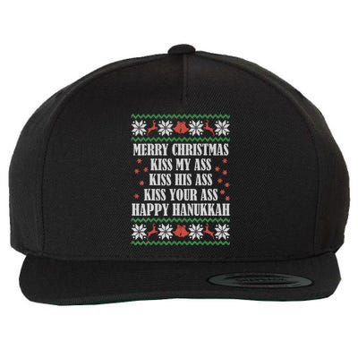 Merry Christmas kissing My Ass His Ass Your Ass Happy Hanukkah Wool Snapback Cap