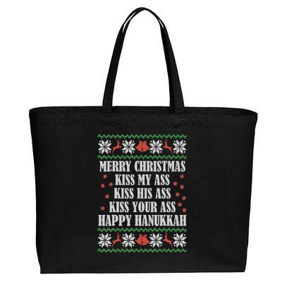 Merry Christmas kissing My Ass His Ass Your Ass Happy Hanukkah Cotton Canvas Jumbo Tote