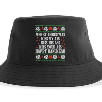 Merry Christmas Kiss My Ass His Ass Your Ass Happy Hanukkah Sustainable Bucket Hat