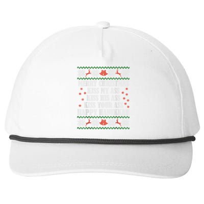 Merry Christmas Kiss My Ass His Ass Your Ass Happy Hanukkah Snapback Five-Panel Rope Hat