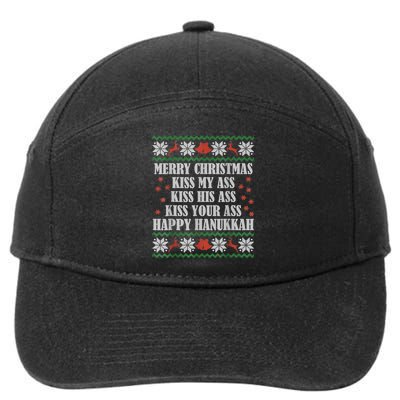 Merry Christmas Kiss My Ass His Ass Your Ass Happy Hanukkah 7-Panel Snapback Hat