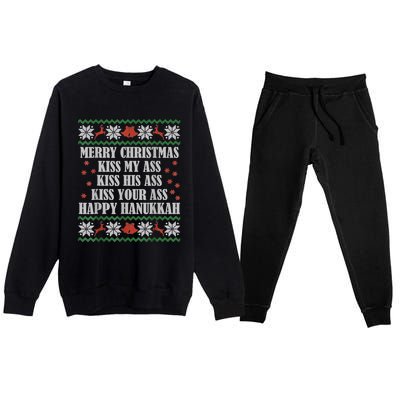 Merry Christmas Kiss My Ass His Ass Your Ass Happy Hanukkah Premium Crewneck Sweatsuit Set