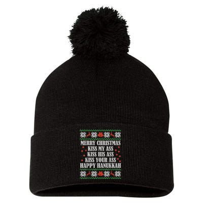 Merry Christmas Kiss My Ass His Ass Your Ass Happy Hanukkah Pom Pom 12in Knit Beanie