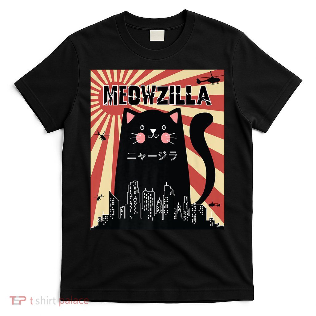 Meowzilla Cat Kitten Japanese Anime Sunset Vintage Retro T-Shirt