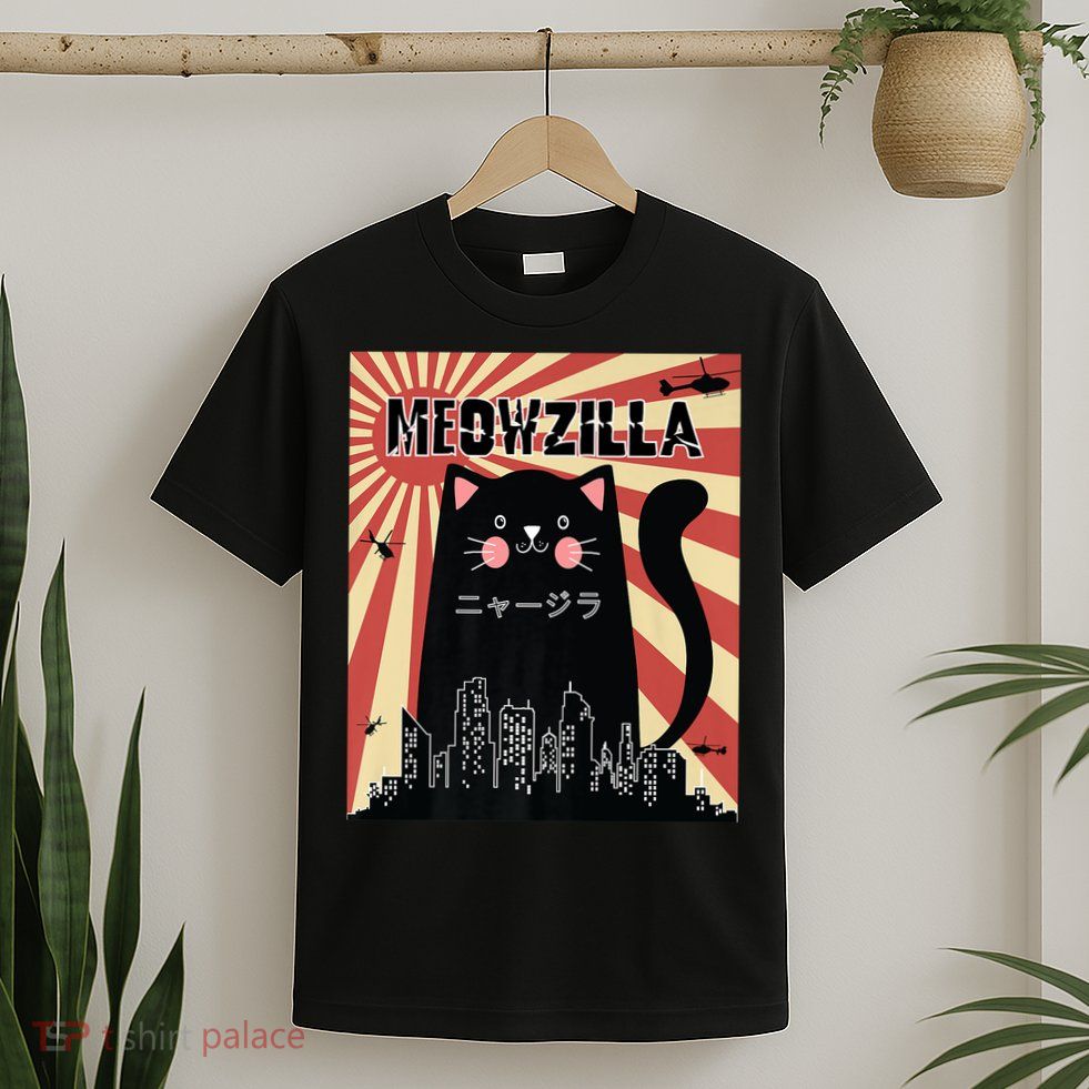 Meowzilla Cat Kitten Japanese Anime Sunset Vintage Retro T-Shirt