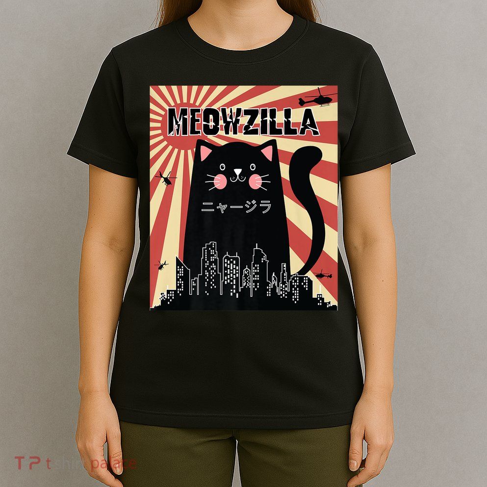 Meowzilla Cat Kitten Japanese Anime Sunset Vintage Retro T-Shirt