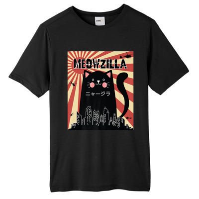 Meowzilla Cat Kitten Japanese Anime Sunset Vintage Retro Tall Fusion ChromaSoft Performance T-Shirt