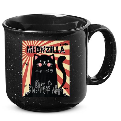 Meowzilla Cat Kitten Japanese Anime Sunset Vintage Retro 15oz Campfire Ceramic Mug