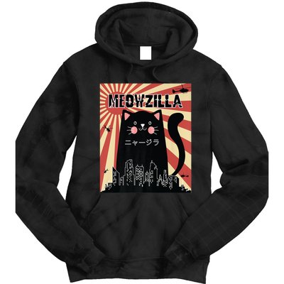 Meowzilla Cat Kitten Japanese Anime Sunset Vintage Retro Tie Dye Hoodie