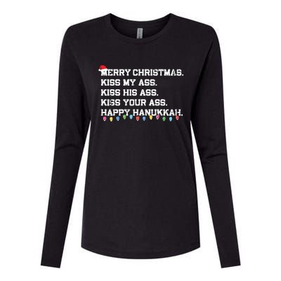 Merry Christmas Kiss My Ass His Ass Your Ass Happy Hanukkah Womens Cotton Relaxed Long Sleeve T-Shirt